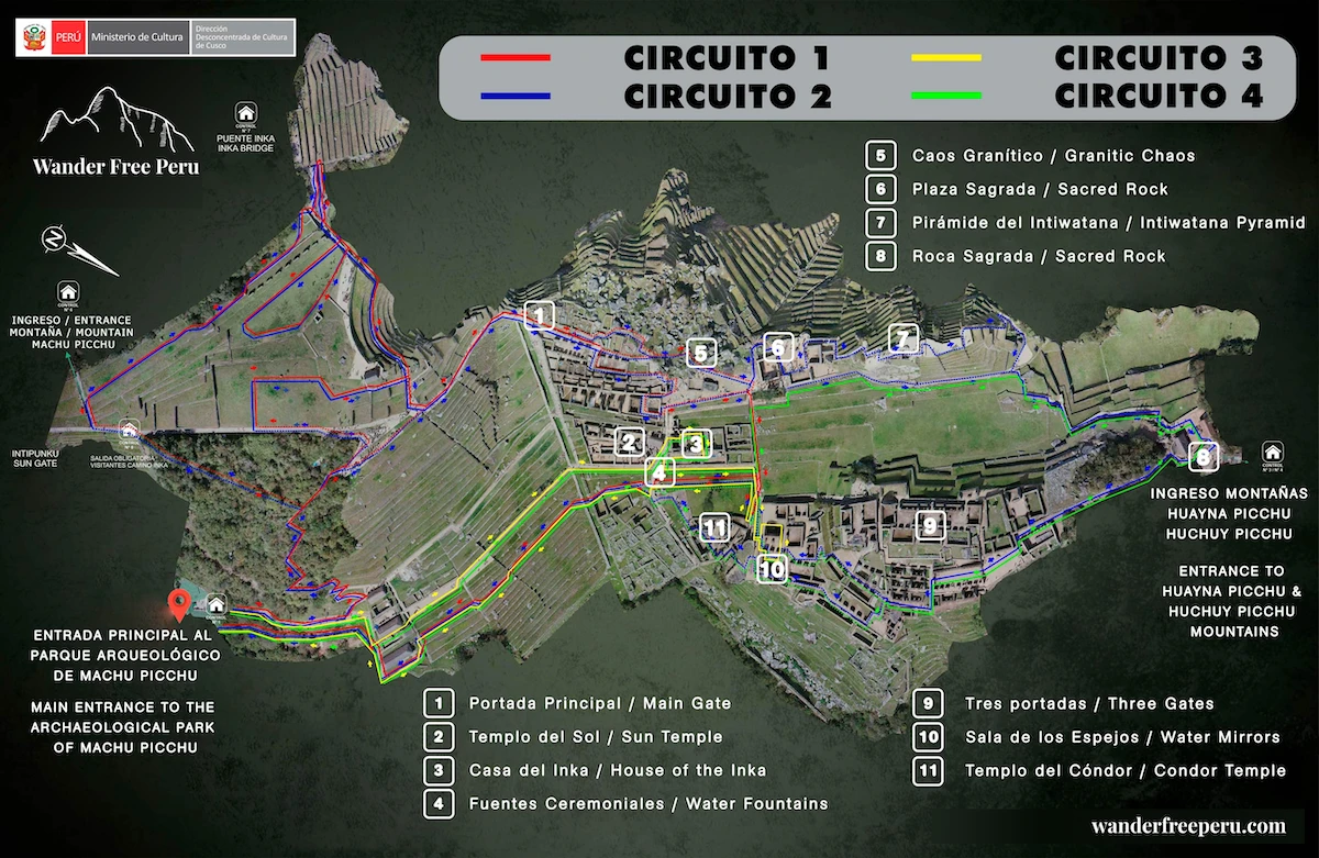 map of machu picchu circuit 1, 2, 3 and 4