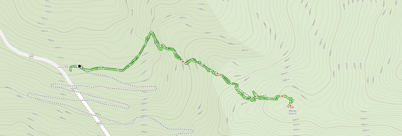 nevado mateo route map peru hiking path glacier summit trail